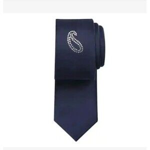 Egara Navy Narrow Crystal Paisley Tie for Men - Elegant Navy Tie with Crystal